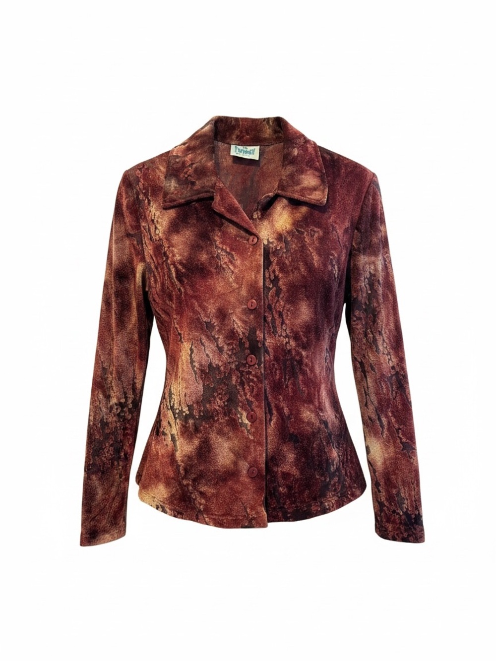 Vintage Y2K Twiggy Paris Velvet Blouse with Abstract Print - Size S/M